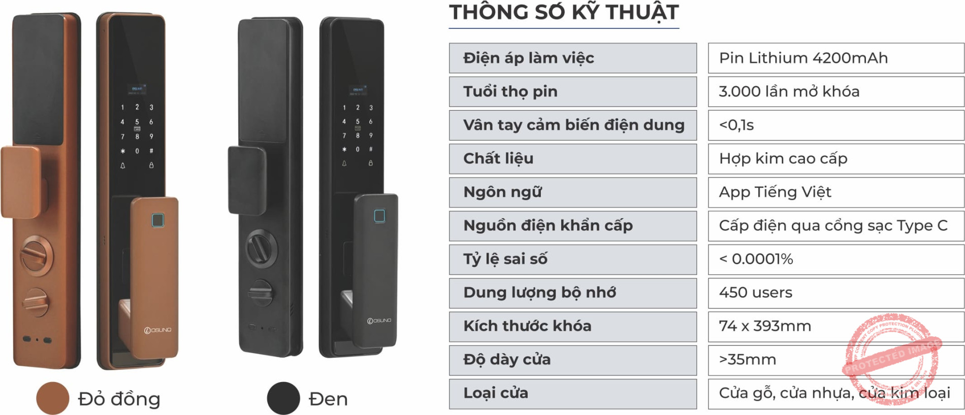 Thông số Khóa Cửa Có Màn Hình OSN-3358