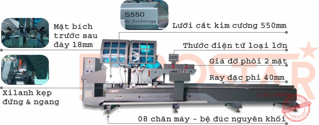 Máy cắt nhôm 2 đầu lưỡi kim cương 550mm - Thước điện tử