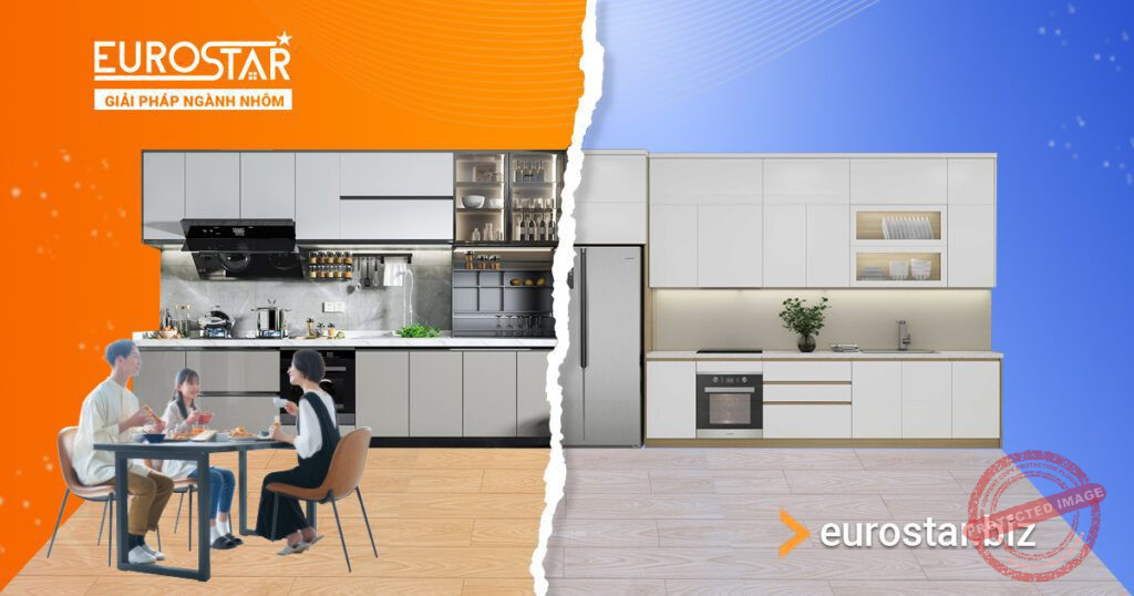 Tủ bếp nhôm kính vs gỗ An Cường - Chi phí & lựa chọn tối ưu